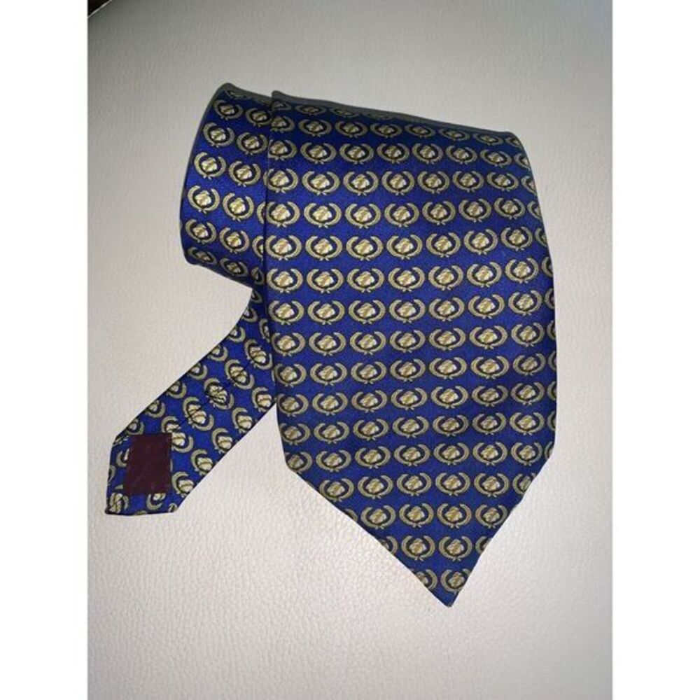 Courvoisier Necktie Blue Yellow Geometric‎ Silk